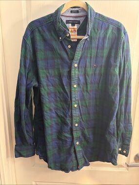 Tommy Hilfiger Green and Blue Plaid Button-Down Shirt